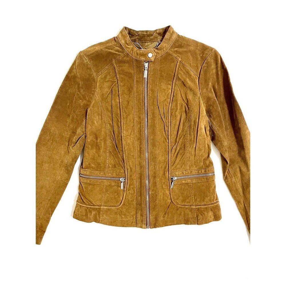 Bernardo Brown Suede Leather Racer Jacket SZ M - Picture 2 of 11